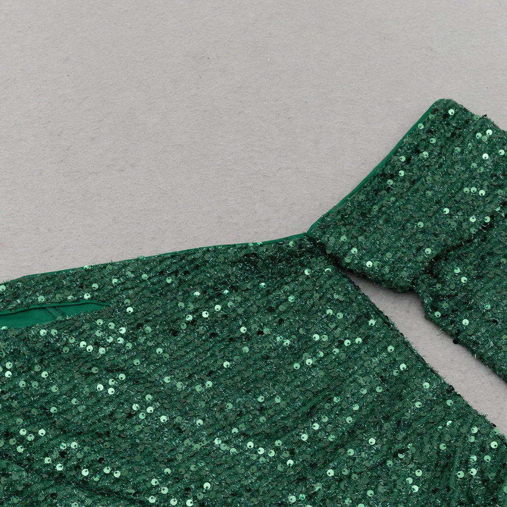 Asymmetric sequin cut out maxi dress in green Gloria Lanvin