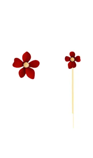 ASYMMETRICAL TASSEL FLOWER EARRINGS IN RED Gloria Lanvin