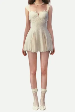 atalanta embellished flared mini dress in cream-white Gloria Lanvin