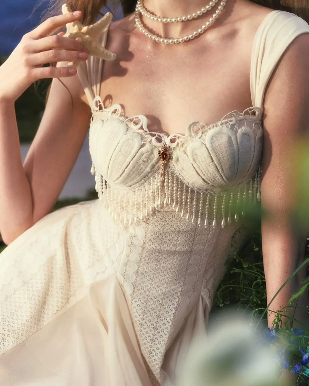 atalanta embellished flared mini dress in cream-white Gloria Lanvin