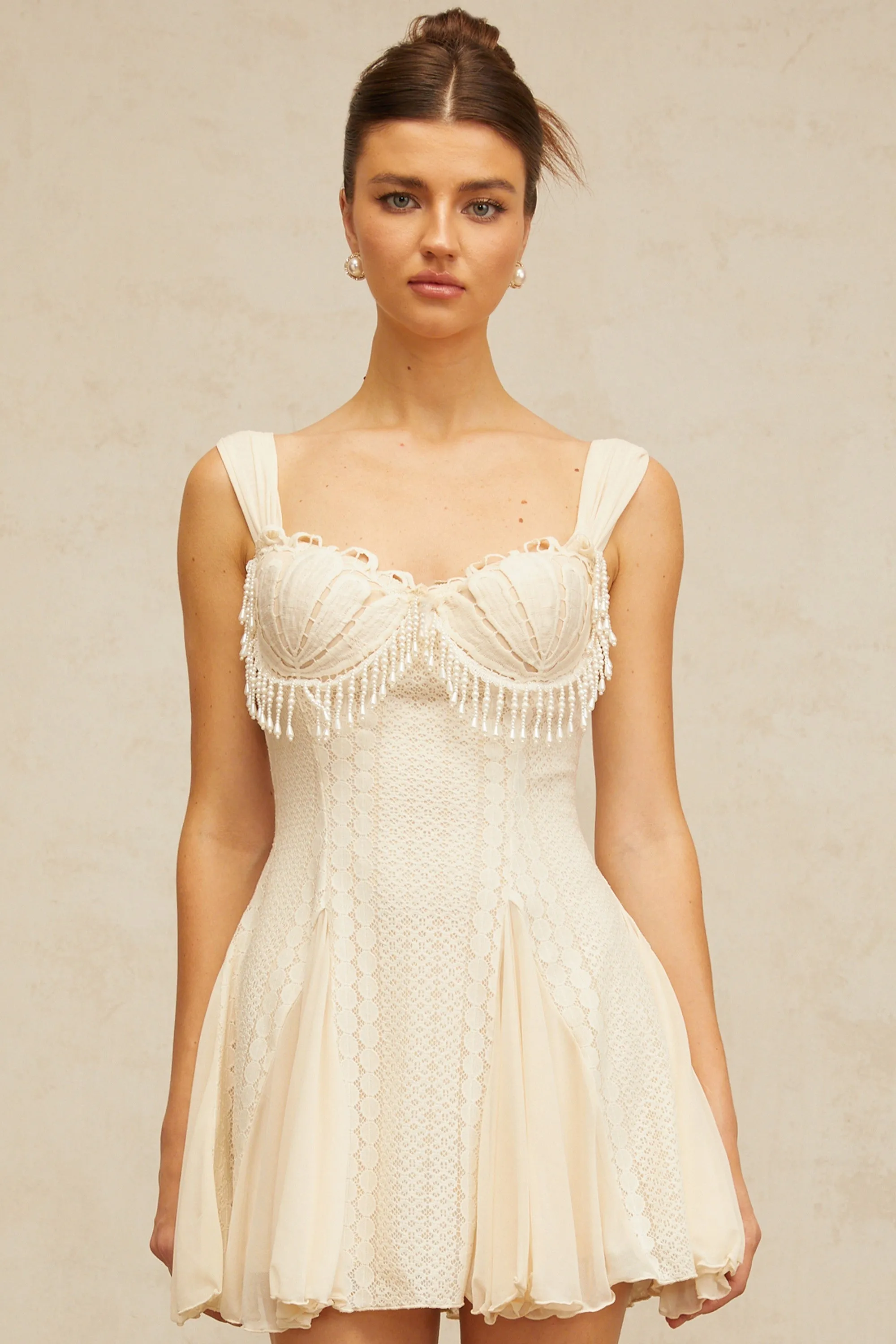 atalanta embellished flared mini dress in cream-white Gloria Lanvin