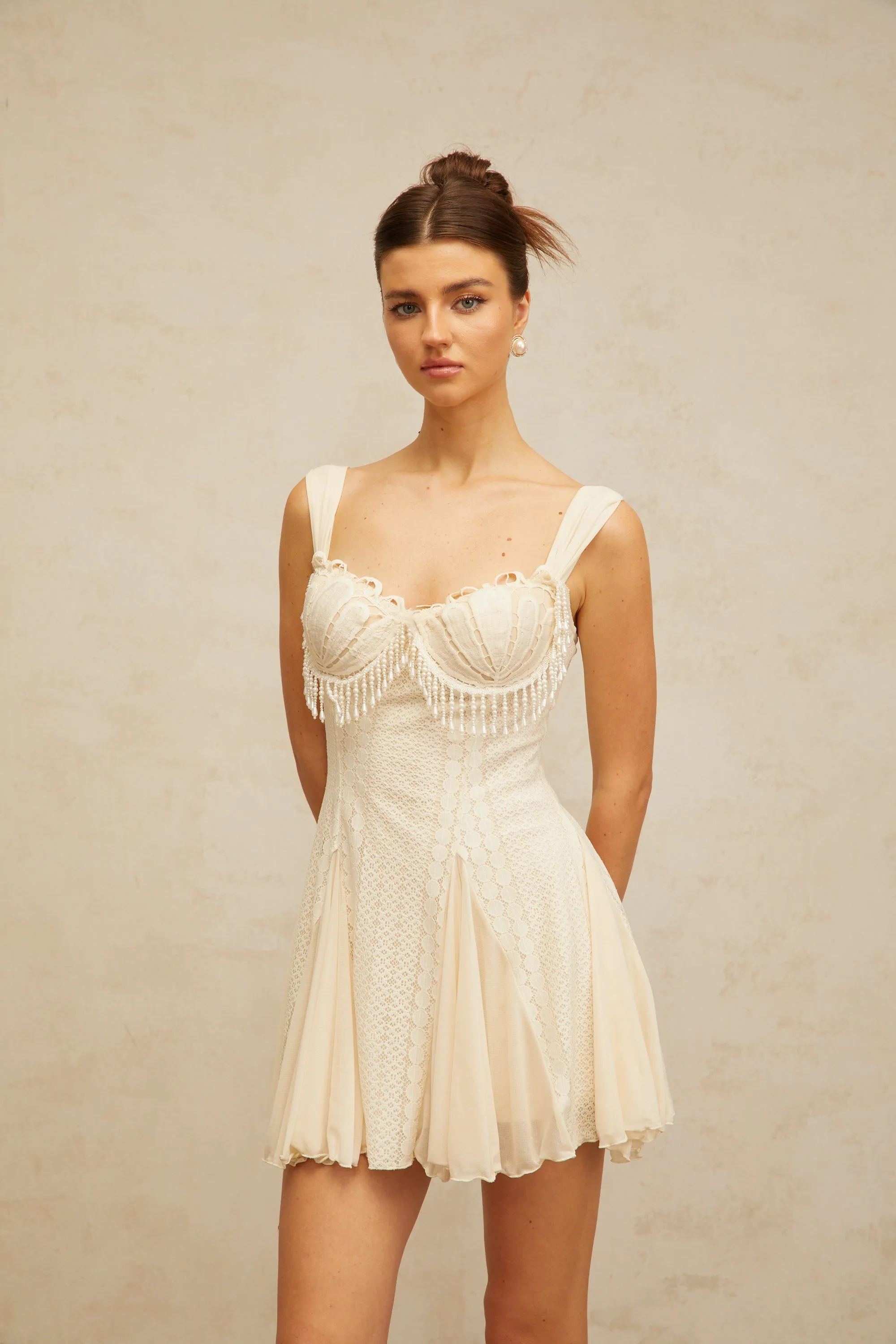 atalanta embellished flared mini dress in cream-white Gloria Lanvin