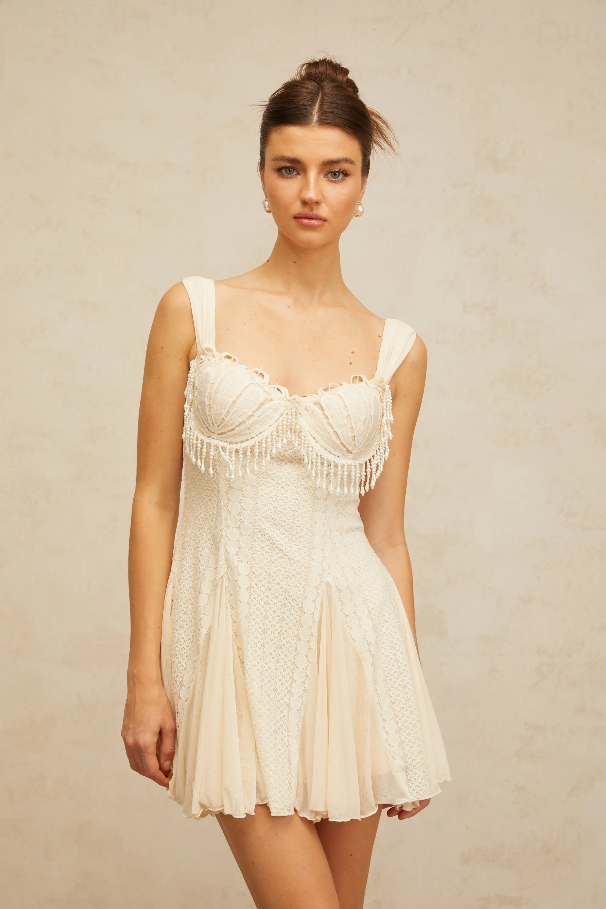 atalanta embellished flared mini dress in cream-white Gloria Lanvin