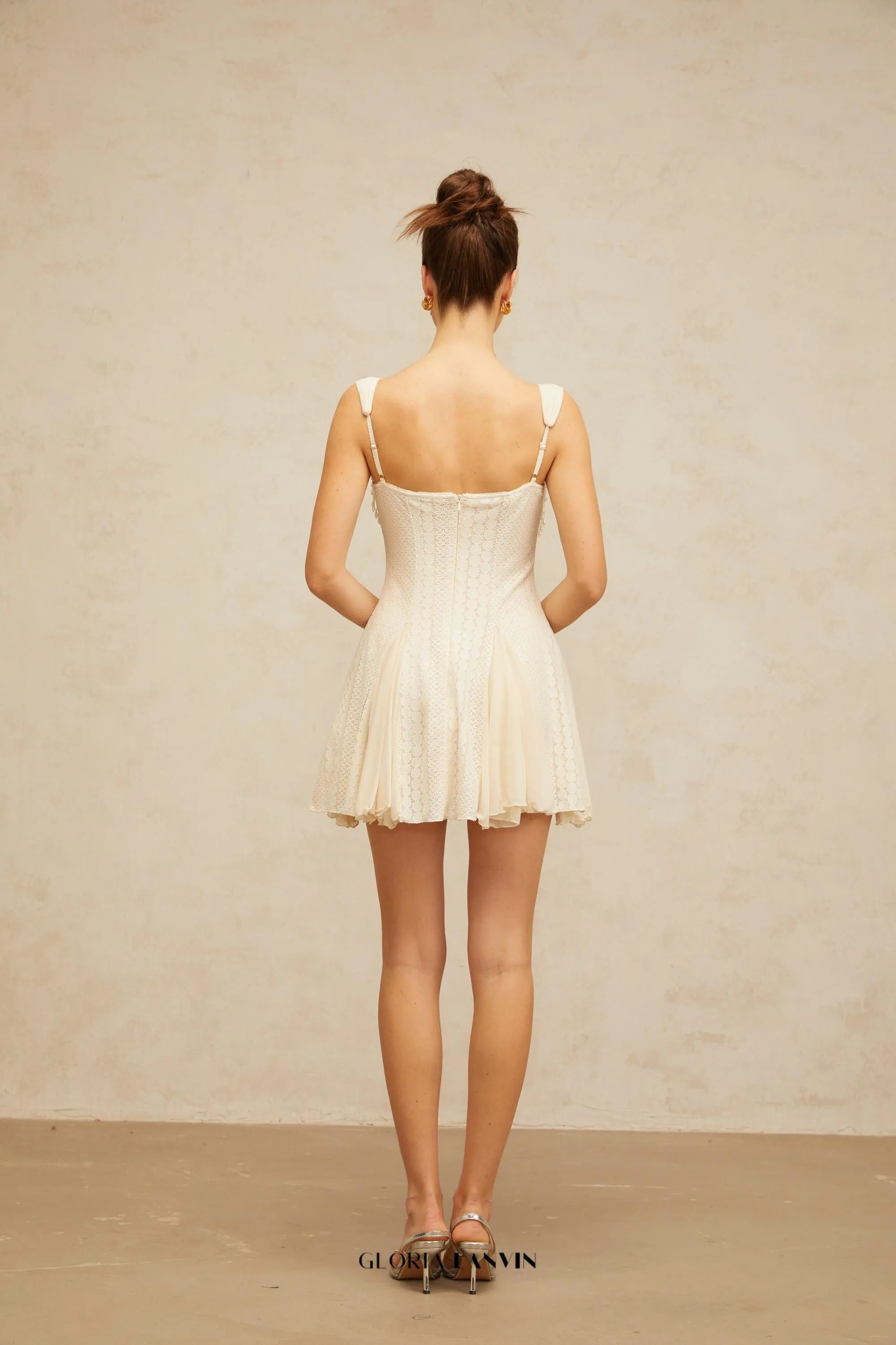 atalanta embellished flared mini dress in cream-white Gloria Lanvin