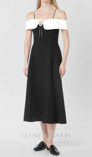 ATALANTA TEXTURED PLEATED SUSPENDER DRESS IN BLACK Gloria Lanvin