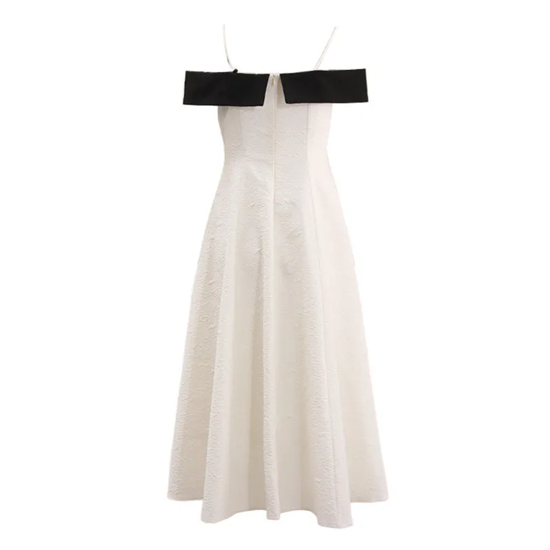 ATALANTA TEXTURED PLEATED SUSPENDER DRESS IN WHITE Gloria Lanvin