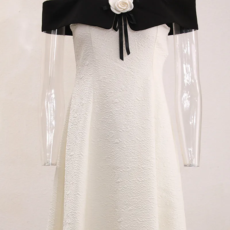 ATALANTA TEXTURED PLEATED SUSPENDER DRESS IN WHITE Gloria Lanvin