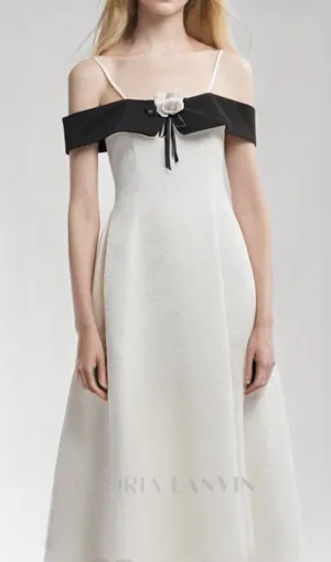 ATALANTA TEXTURED PLEATED SUSPENDER DRESS IN WHITE Gloria Lanvin