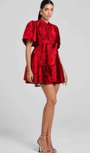 Athnas red jacquard semi-sheer mini dress Gloria Lanvin