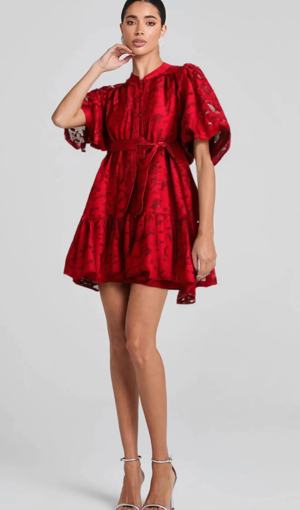 Athnas red jacquard semi-sheer mini dress Gloria Lanvin