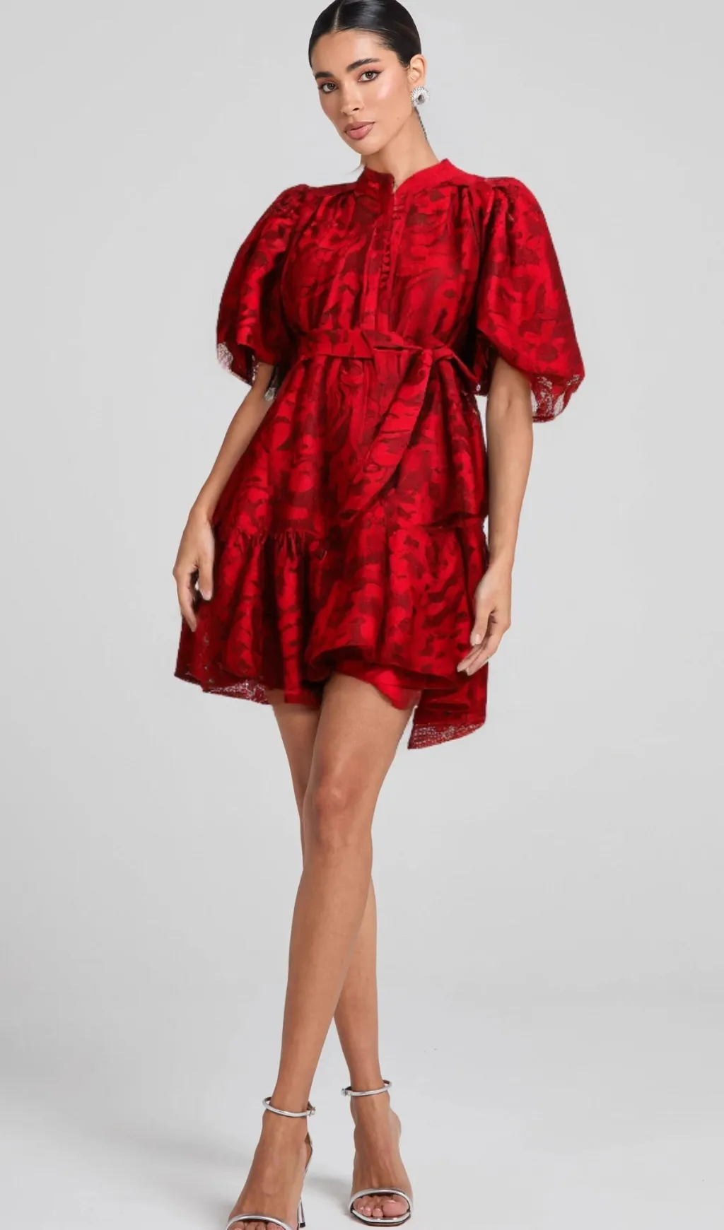 Athnas red jacquard semi-sheer mini dress Gloria Lanvin