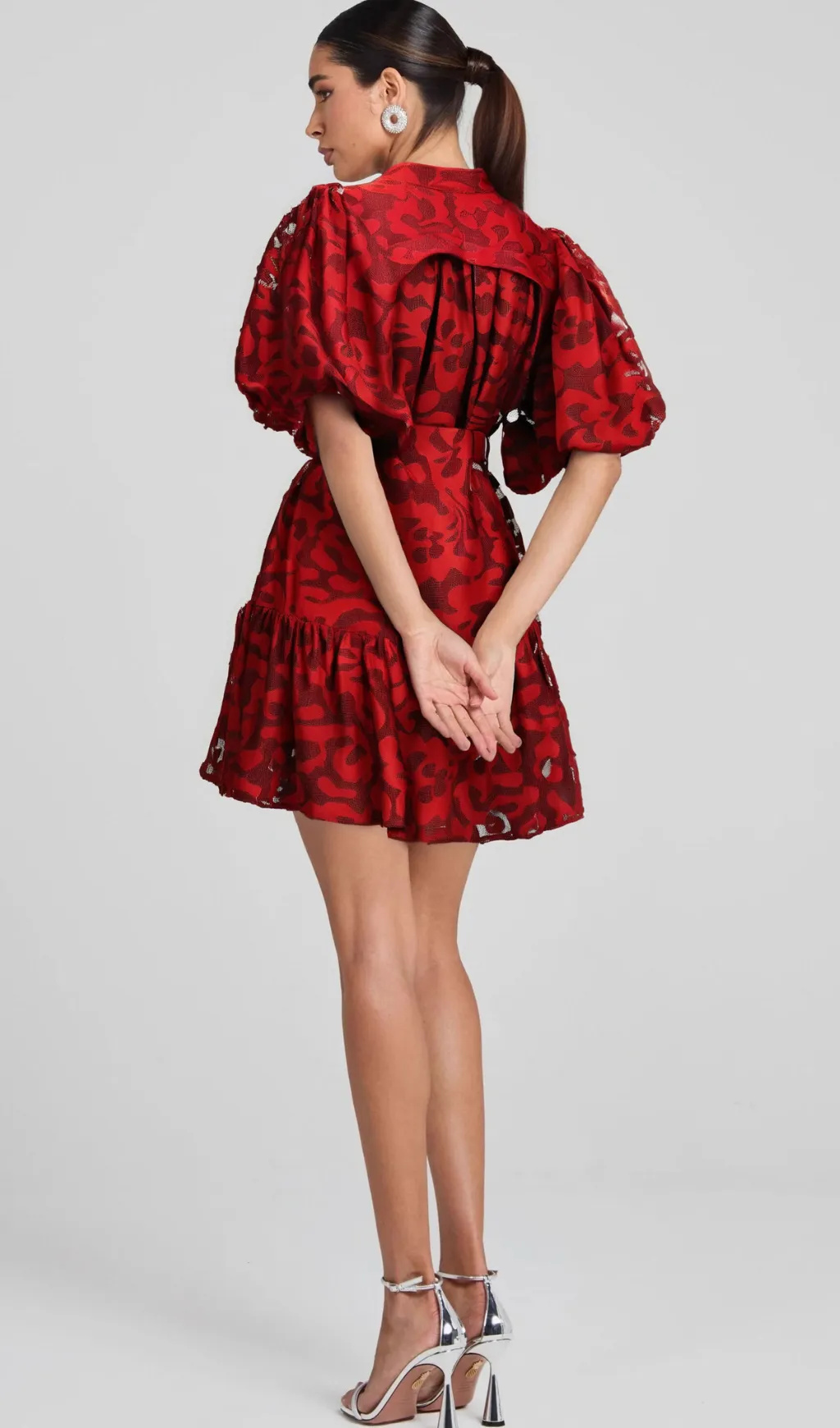 Athnas red jacquard semi-sheer mini dress Gloria Lanvin