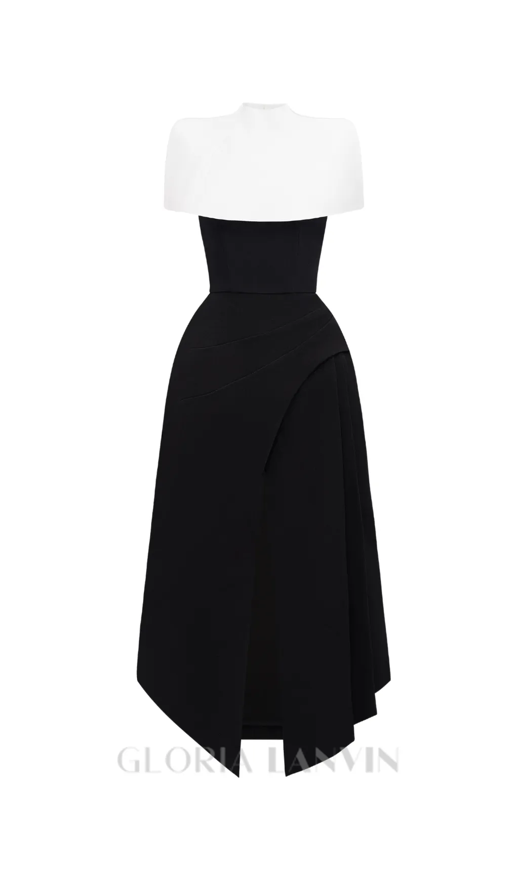 AUDREY SLIT CAPE MIDI DRESS IN BLACK Gloria Lanvin