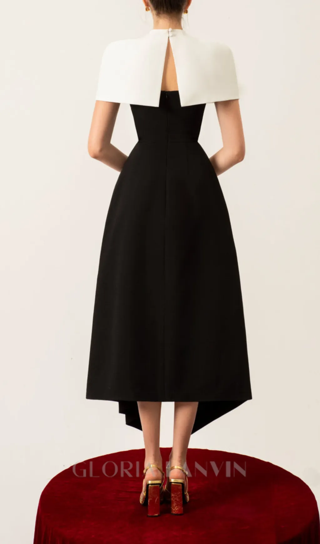 AUDREY SLIT CAPE MIDI DRESS IN BLACK Gloria Lanvin
