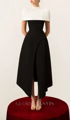 AUDREY SLIT CAPE MIDI DRESS IN BLACK Gloria Lanvin