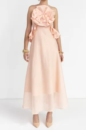 aurora Halter Neck Ruffle Maxi Dress in pink Gloria Lanvin