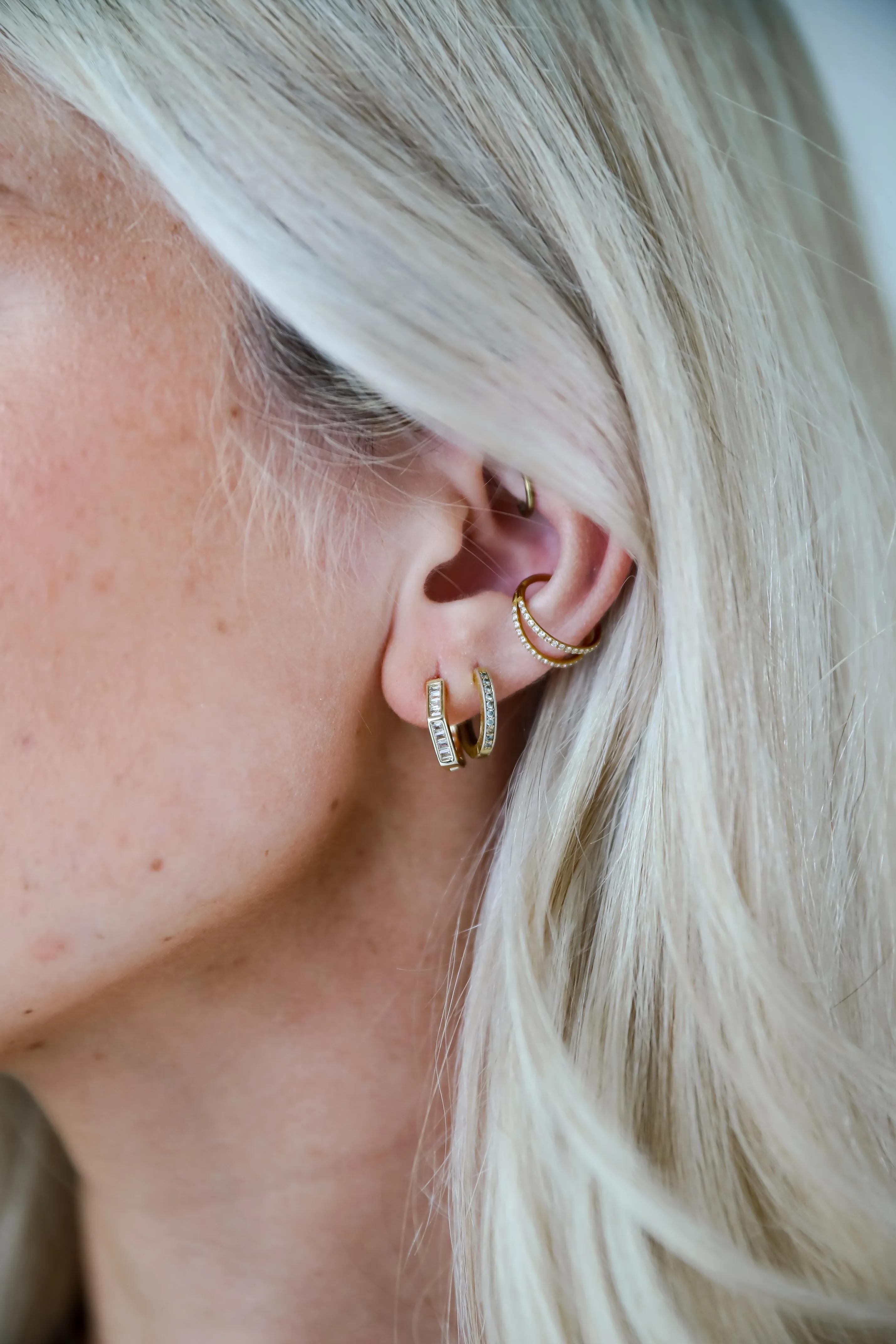Ava Gold Rhinestone Geometric Mini Hoop Earrings