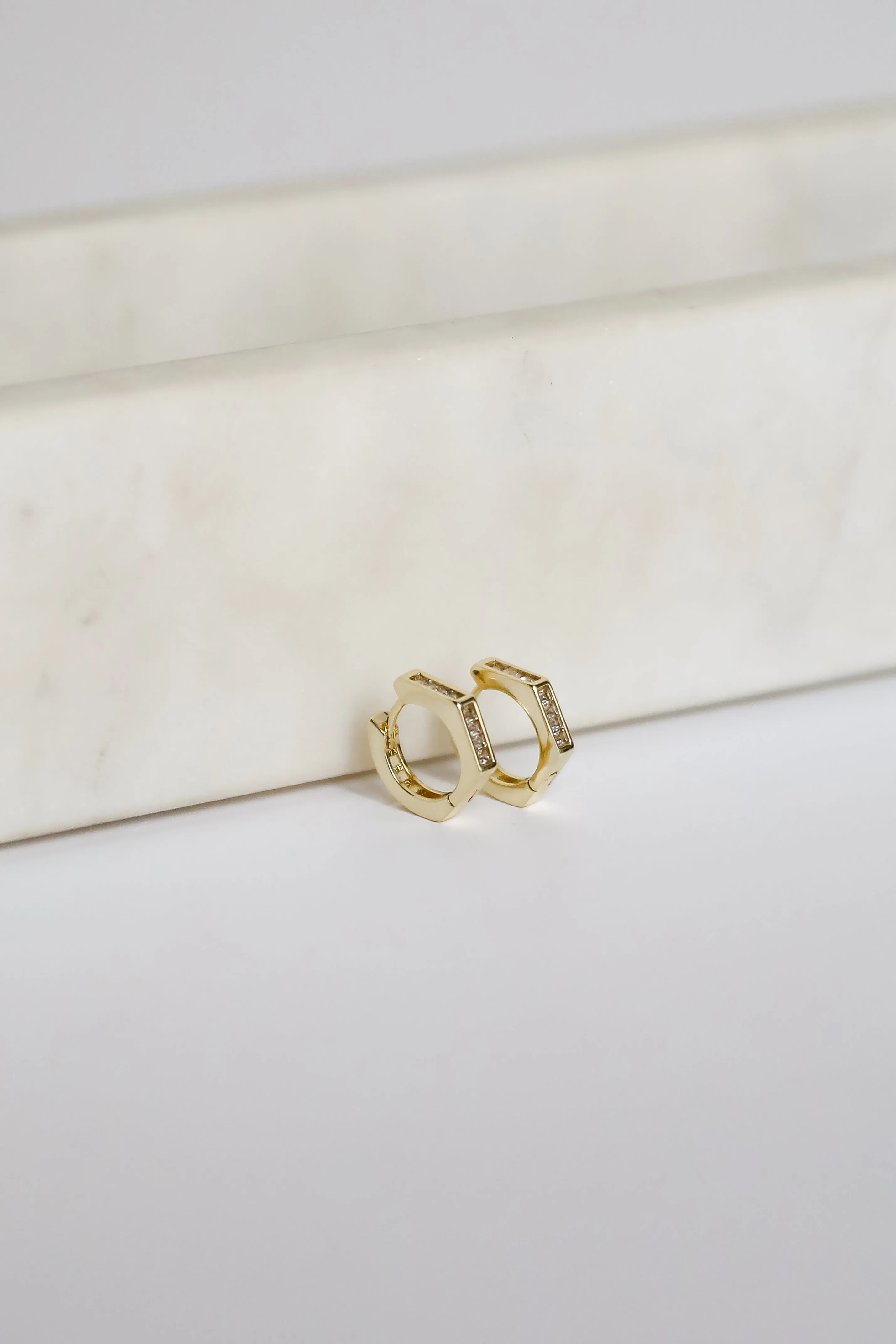 Ava Gold Rhinestone Geometric Mini Hoop Earrings