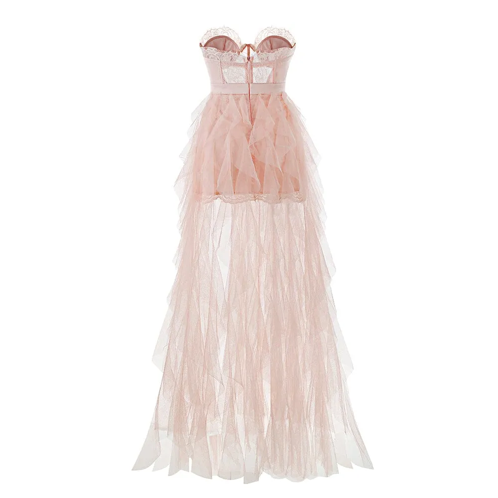 AVIS BEIGE LACE CORSET SLIM MIDI DRESS Gloria Lanvin