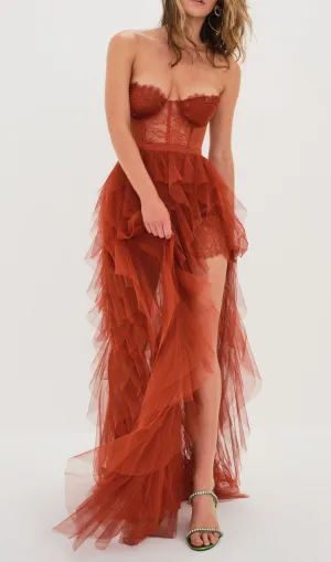 AVIS RUST LACE MAXI SET DRESS Gloria Lanvin