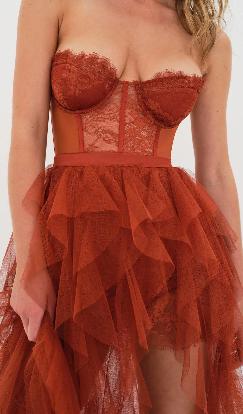 AVIS RUST LACE MAXI SET DRESS Gloria Lanvin