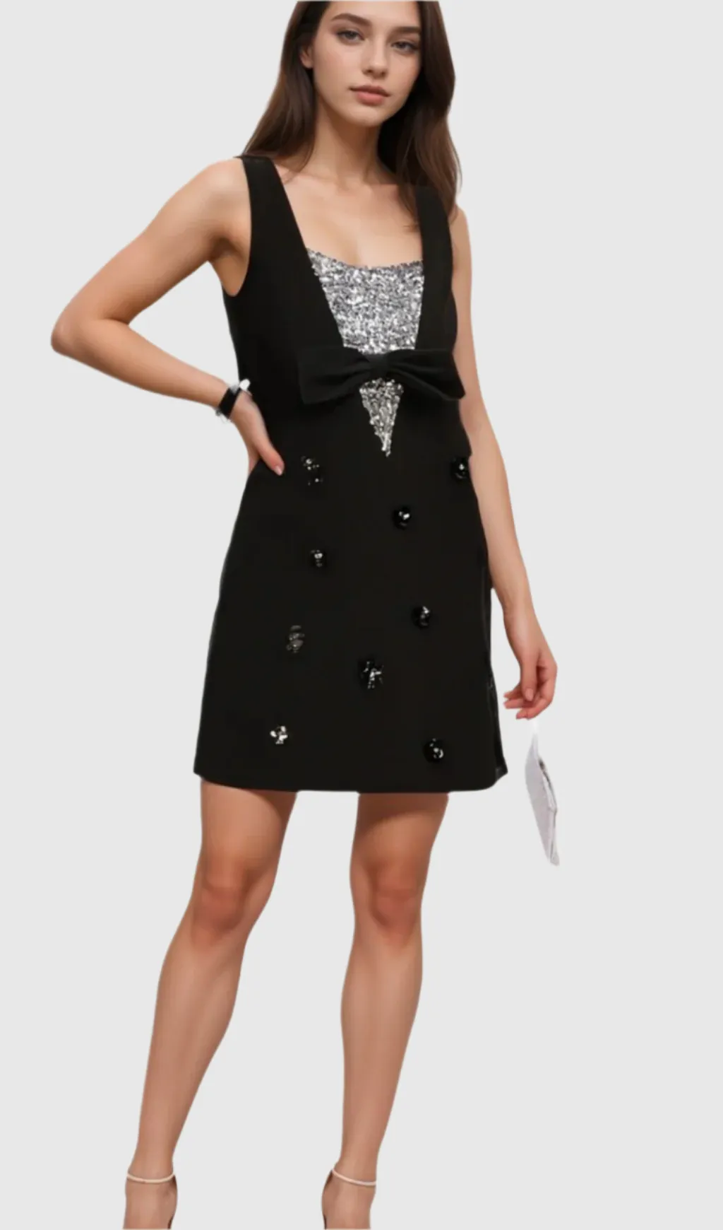 Aviva black 3d-petal sequined mini dress Gloria Lanvin