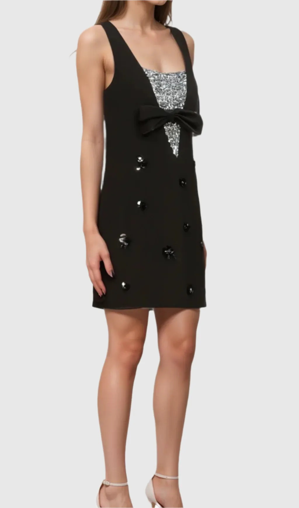 Aviva black 3d-petal sequined mini dress Gloria Lanvin
