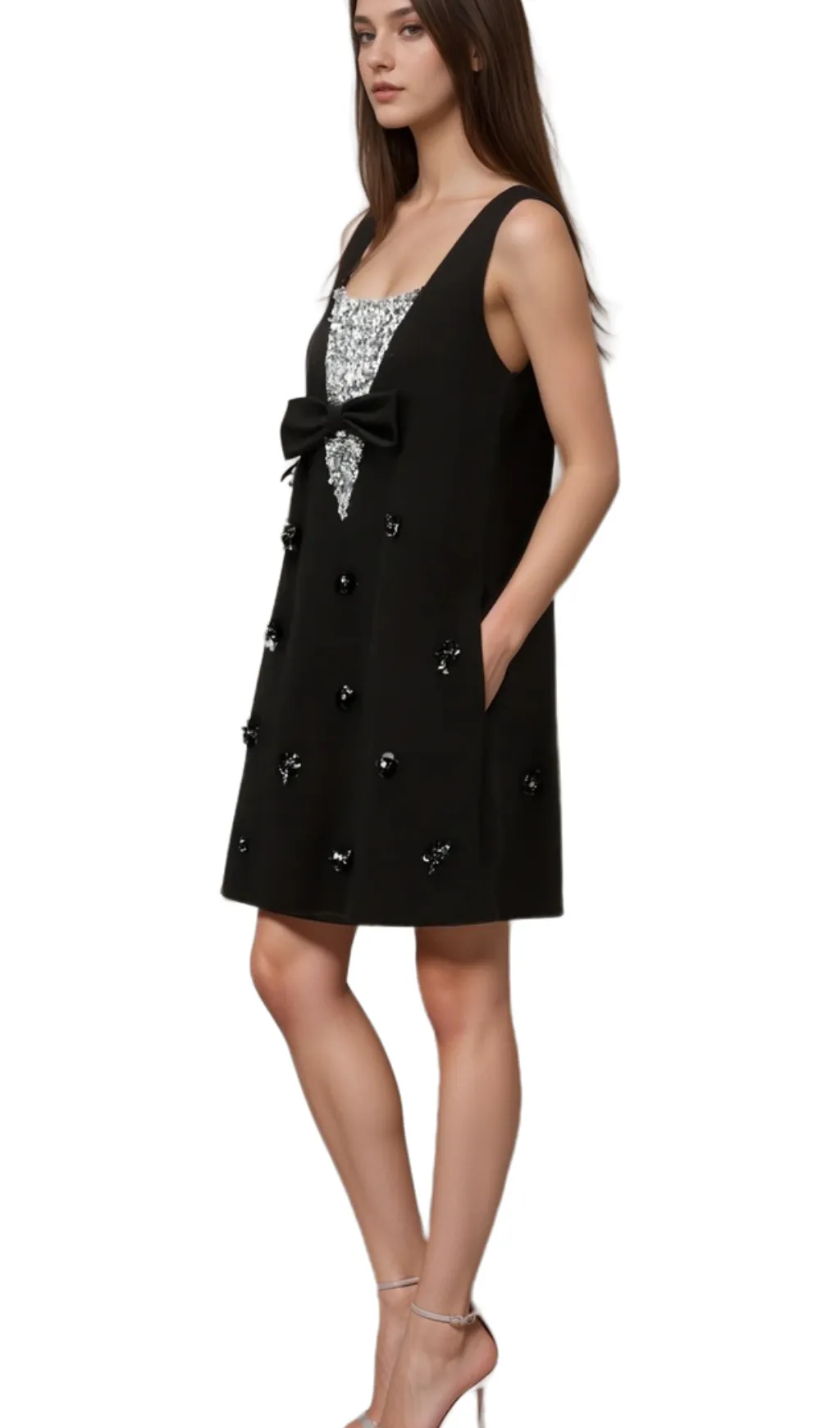 Aviva black 3d-petal sequined mini dress Gloria Lanvin