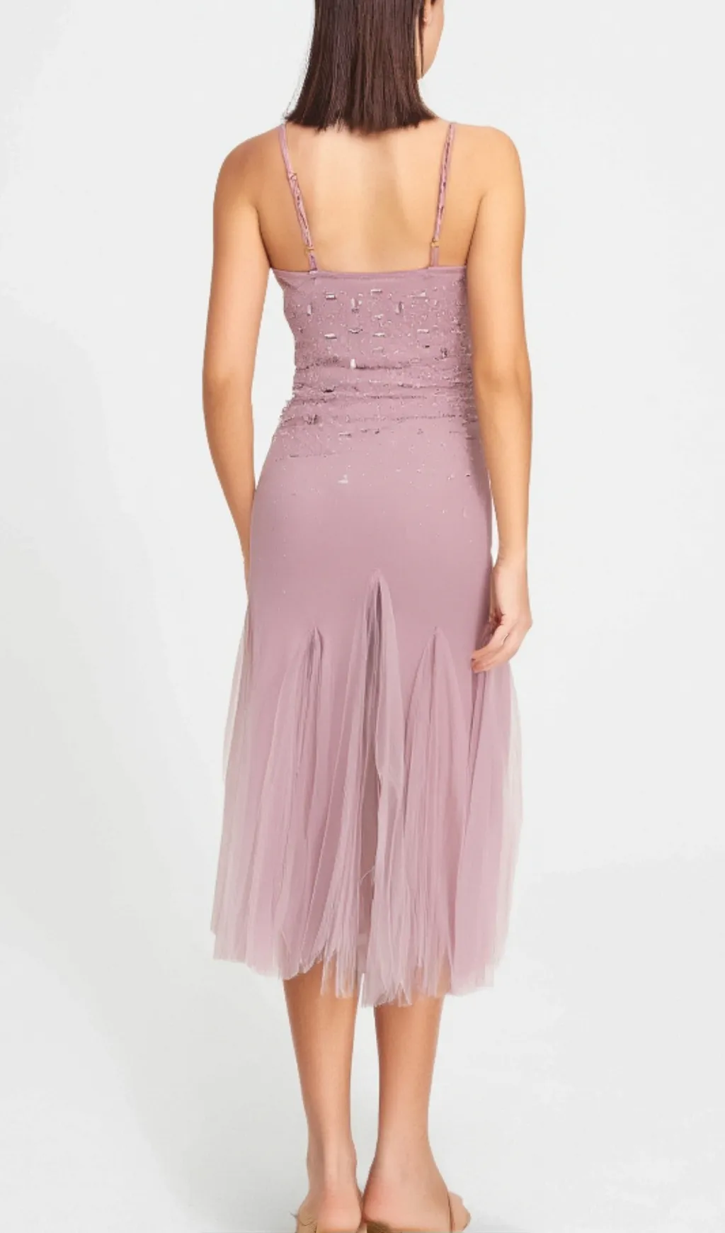 Axelle purple embellished mesh midi dress Gloria Lanvin