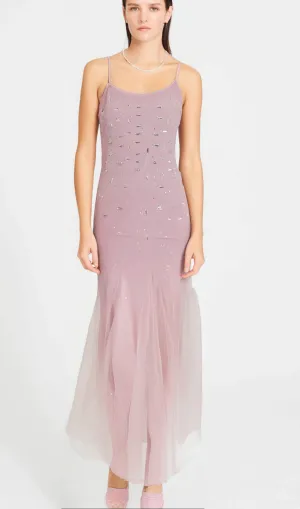 Axelle purple embellished mesh midi dress Gloria Lanvin