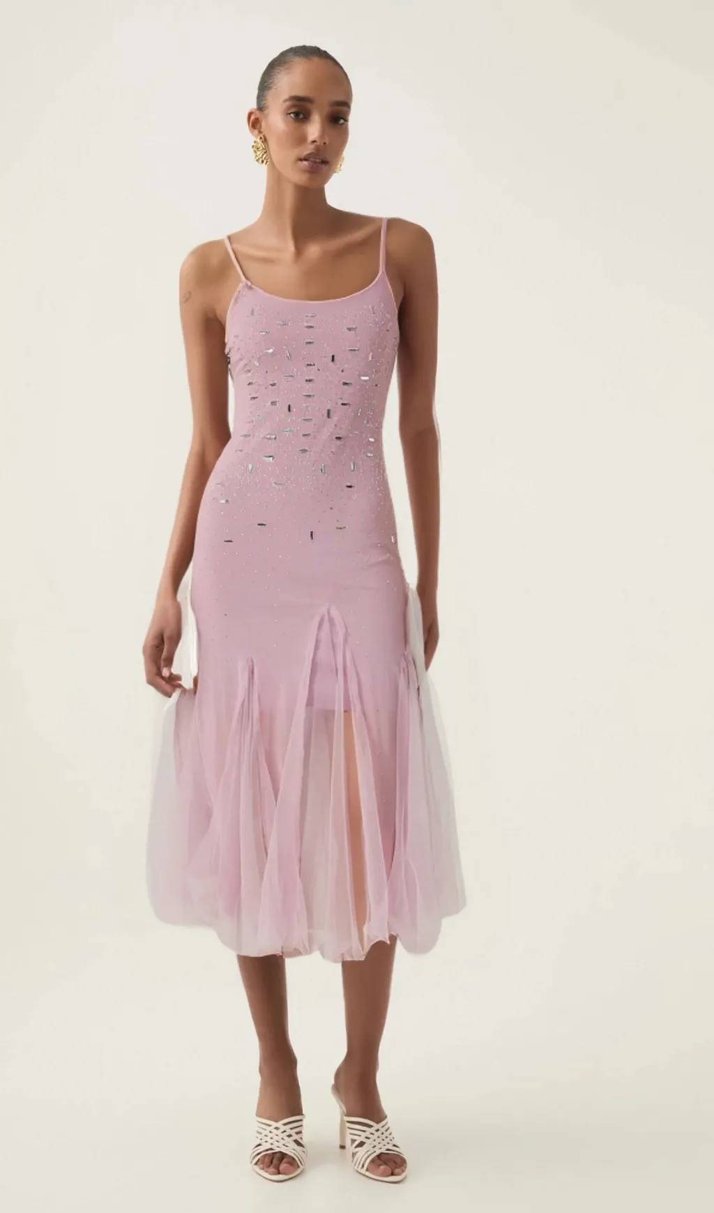 Axelle purple embellished mesh midi dress Gloria Lanvin