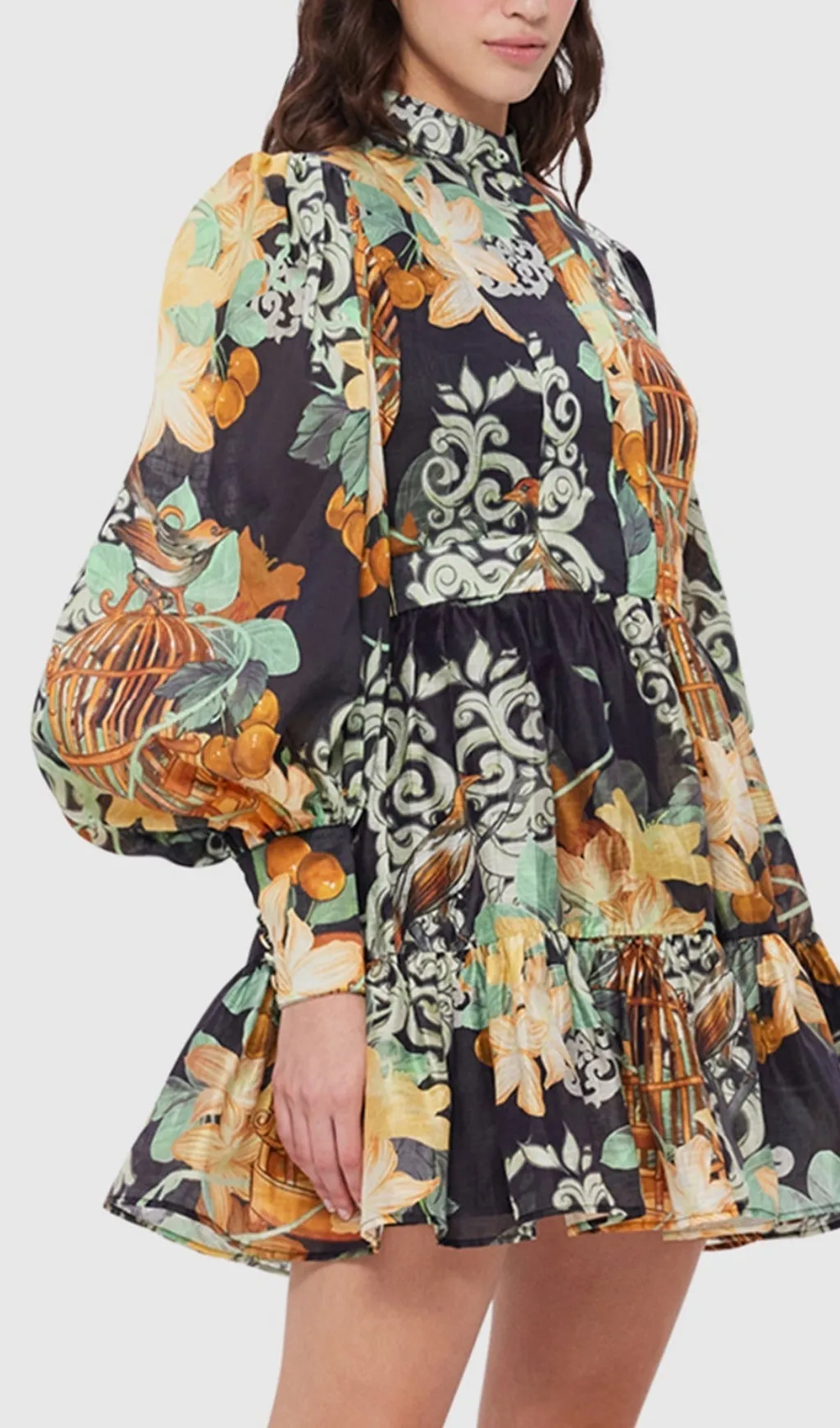 AZALEA PRINT IN TWILIGHT BELTED MINI DRESS Gloria Lanvin
