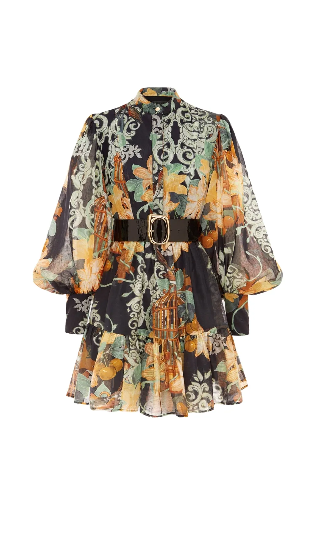 AZALEA PRINT IN TWILIGHT BELTED MINI DRESS Gloria Lanvin