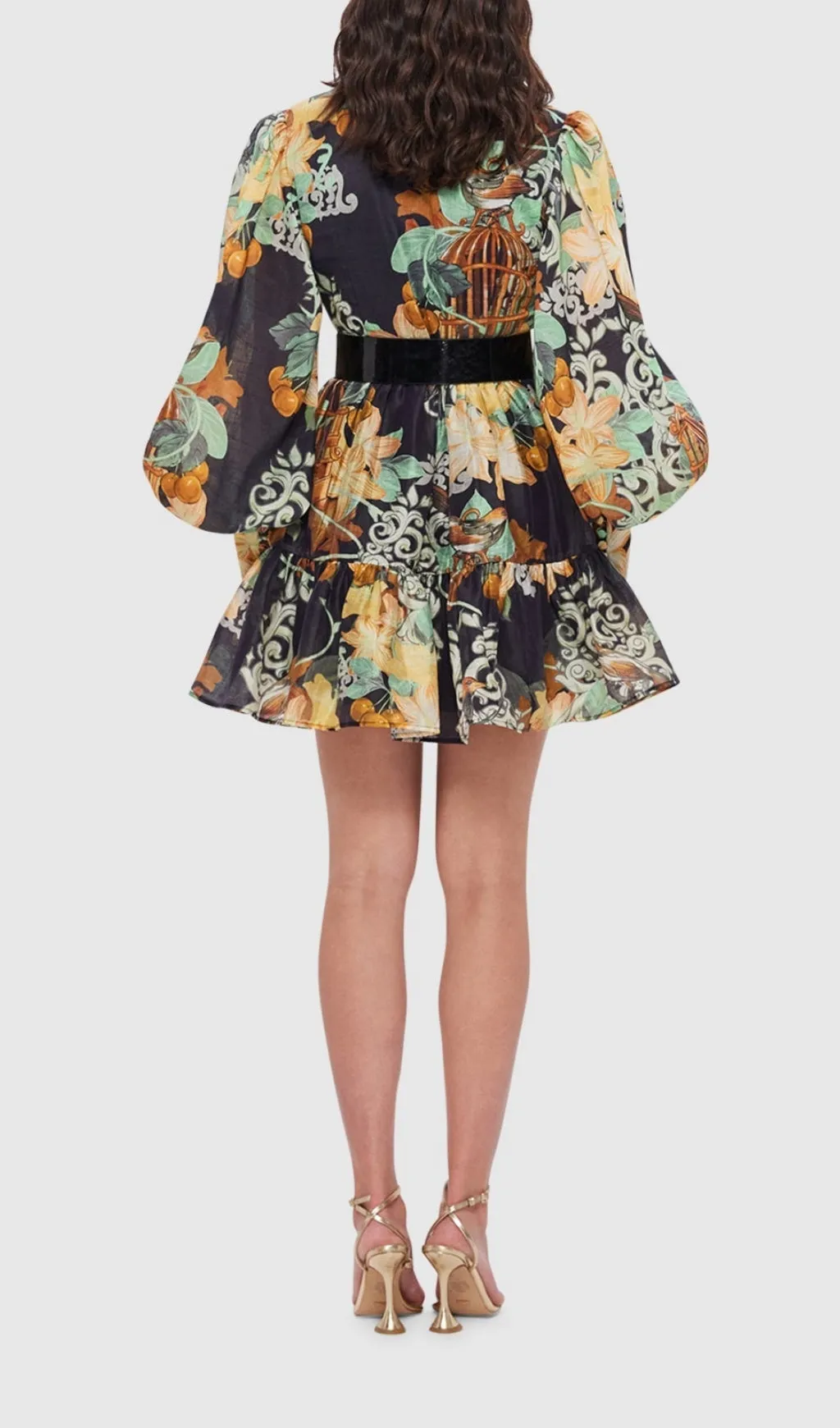AZALEA PRINT IN TWILIGHT BELTED MINI DRESS Gloria Lanvin