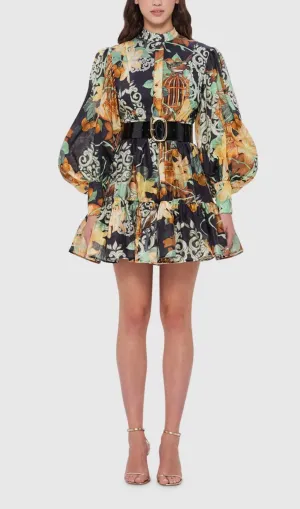 AZALEA PRINT IN TWILIGHT BELTED MINI DRESS Gloria Lanvin