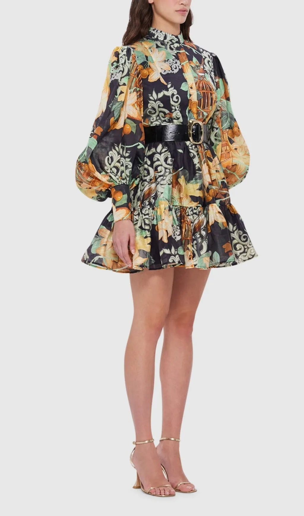 AZALEA PRINT IN TWILIGHT BELTED MINI DRESS Gloria Lanvin