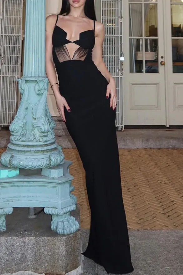 back slit knitted bandage maxi dress in black Gloria Lanvin