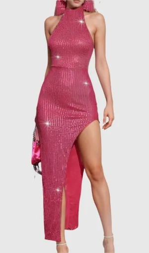 Backless Back Bow Sequin Maxi Dress In Hot Pink Gloria Lanvin