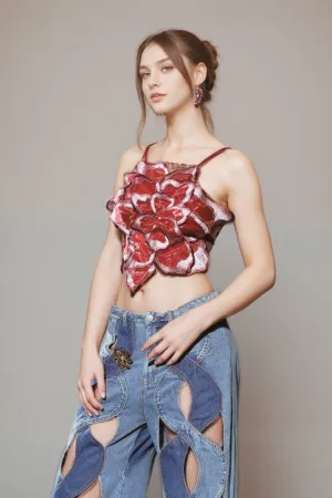 BACKLESS LACE FLOWER TOP Gloria Lanvin