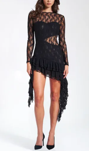 BACKLESS RUFFLE LACE MINI DRESS Gloria Lanvin