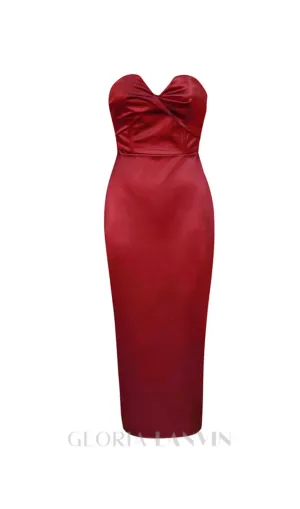 backless split twist-front bodycon midi dress in red Gloria Lanvin