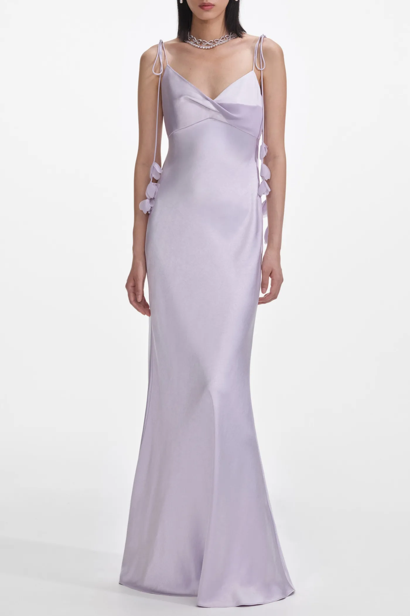 Bahari Floral Ribbon Satin Maxi Dress in purple Gloria Lanvin
