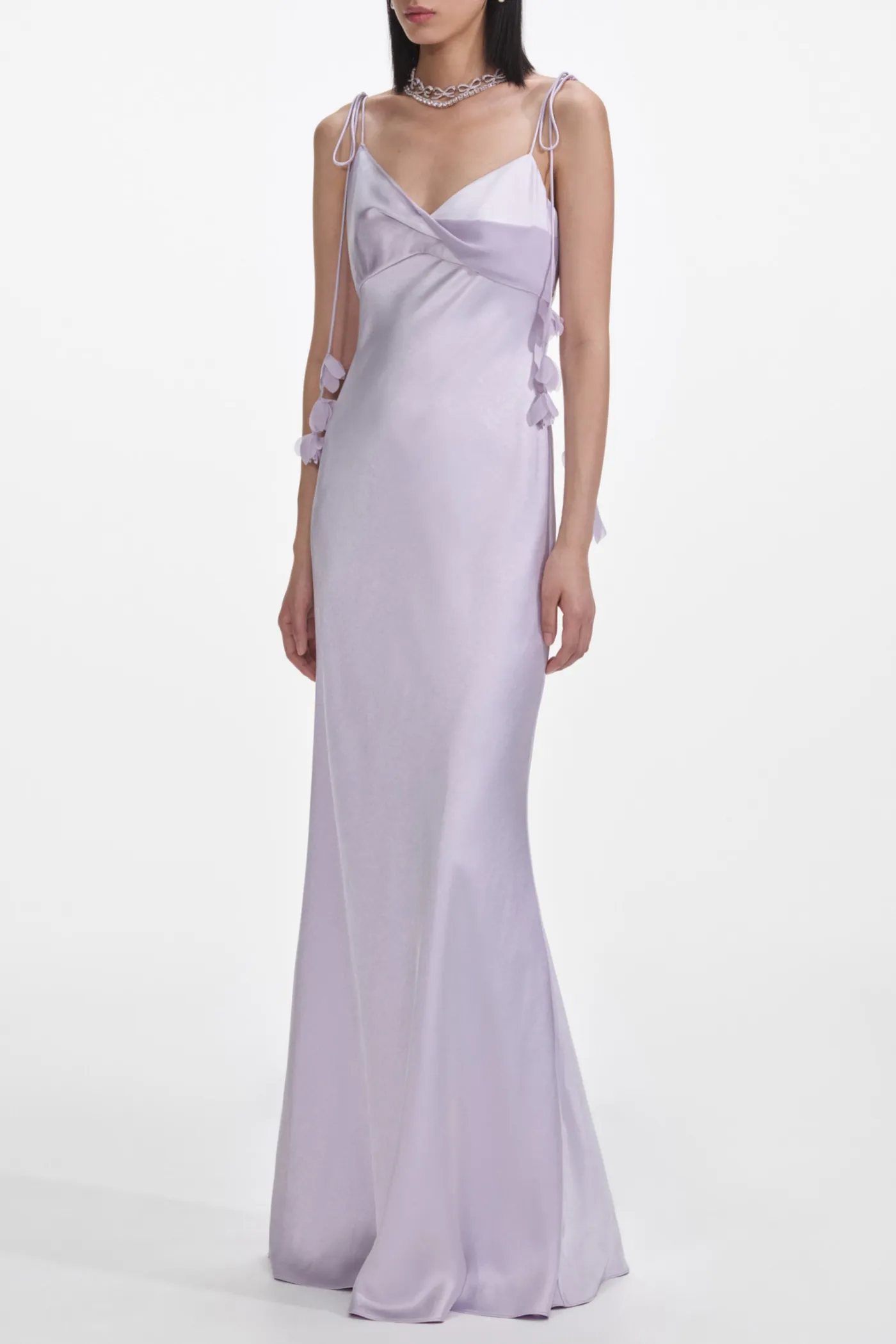 Bahari Floral Ribbon Satin Maxi Dress in purple Gloria Lanvin