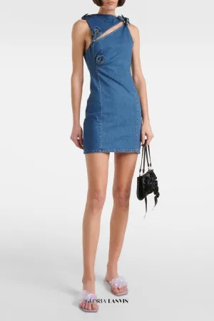 Balto Flower Asymmetric Denim Mini Dress Gloria Lanvin