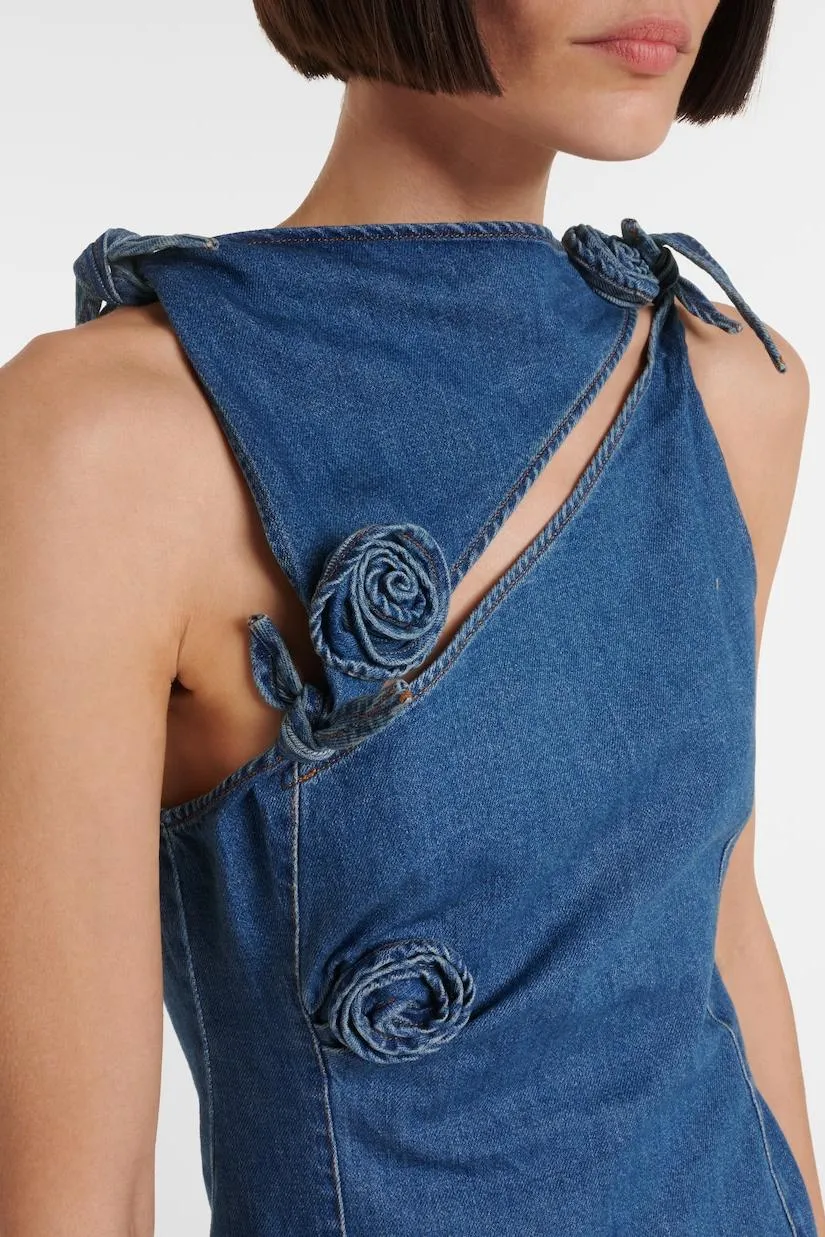 Balto Flower Asymmetric Denim Mini Dress Gloria Lanvin