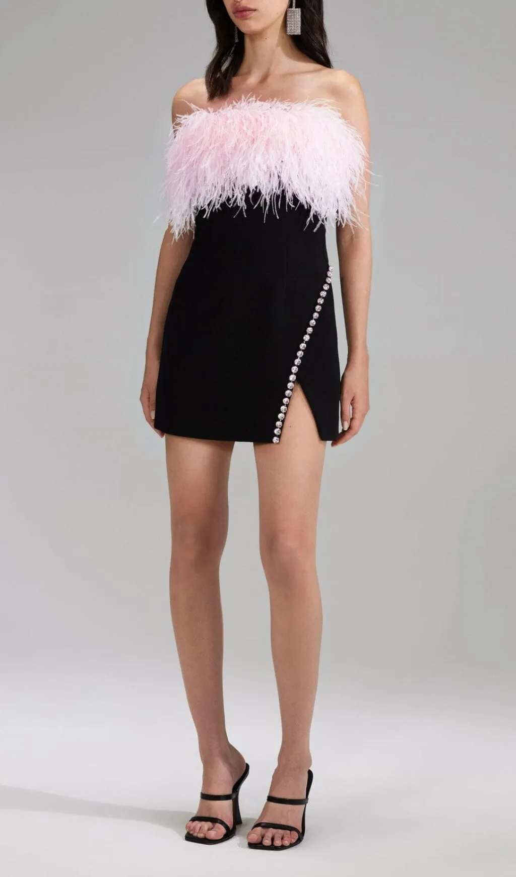BANDAGE FEATHER CRYSTAL MINI DRESS IN BLACK Gloria Lanvin