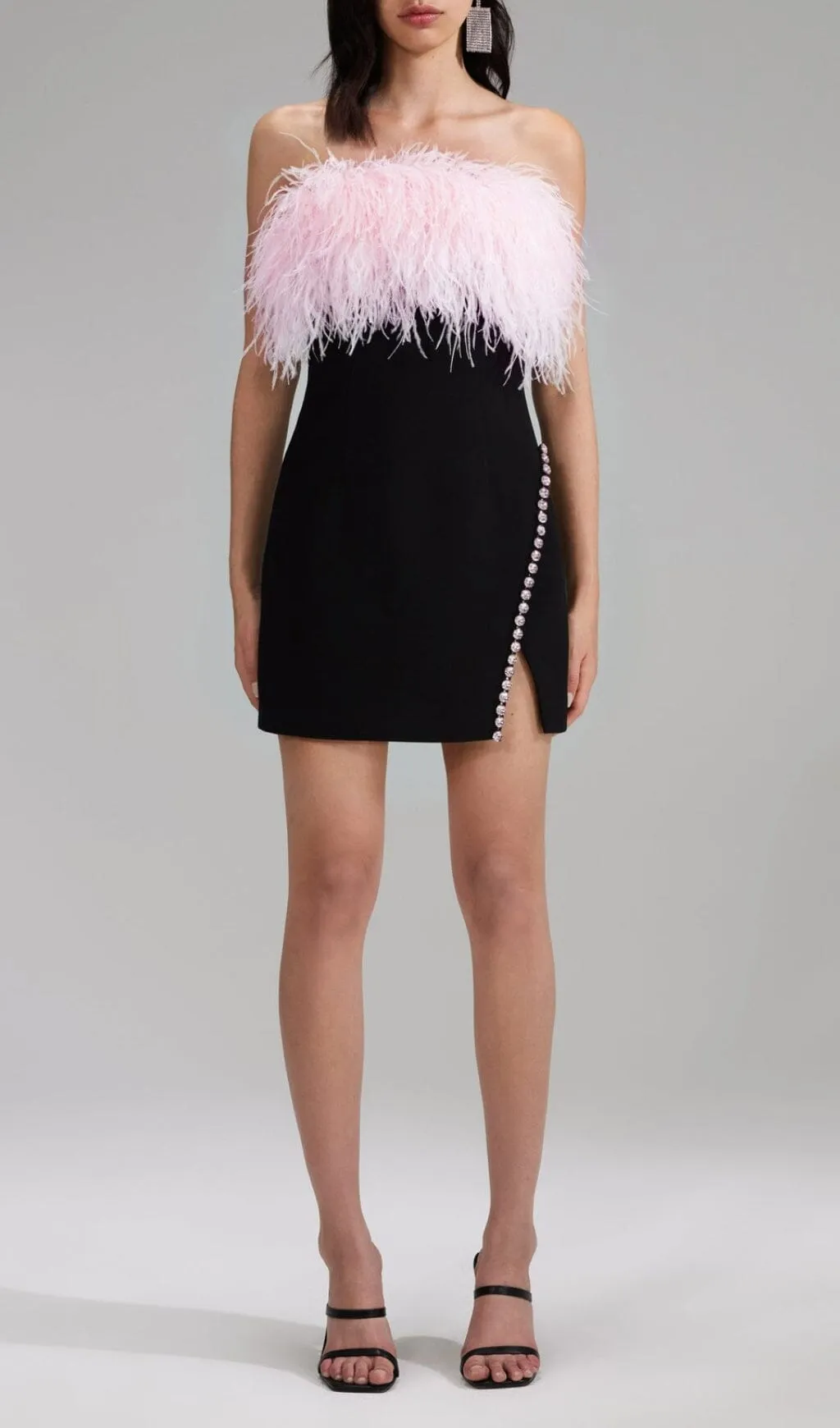 BANDAGE FEATHER CRYSTAL MINI DRESS IN BLACK Gloria Lanvin