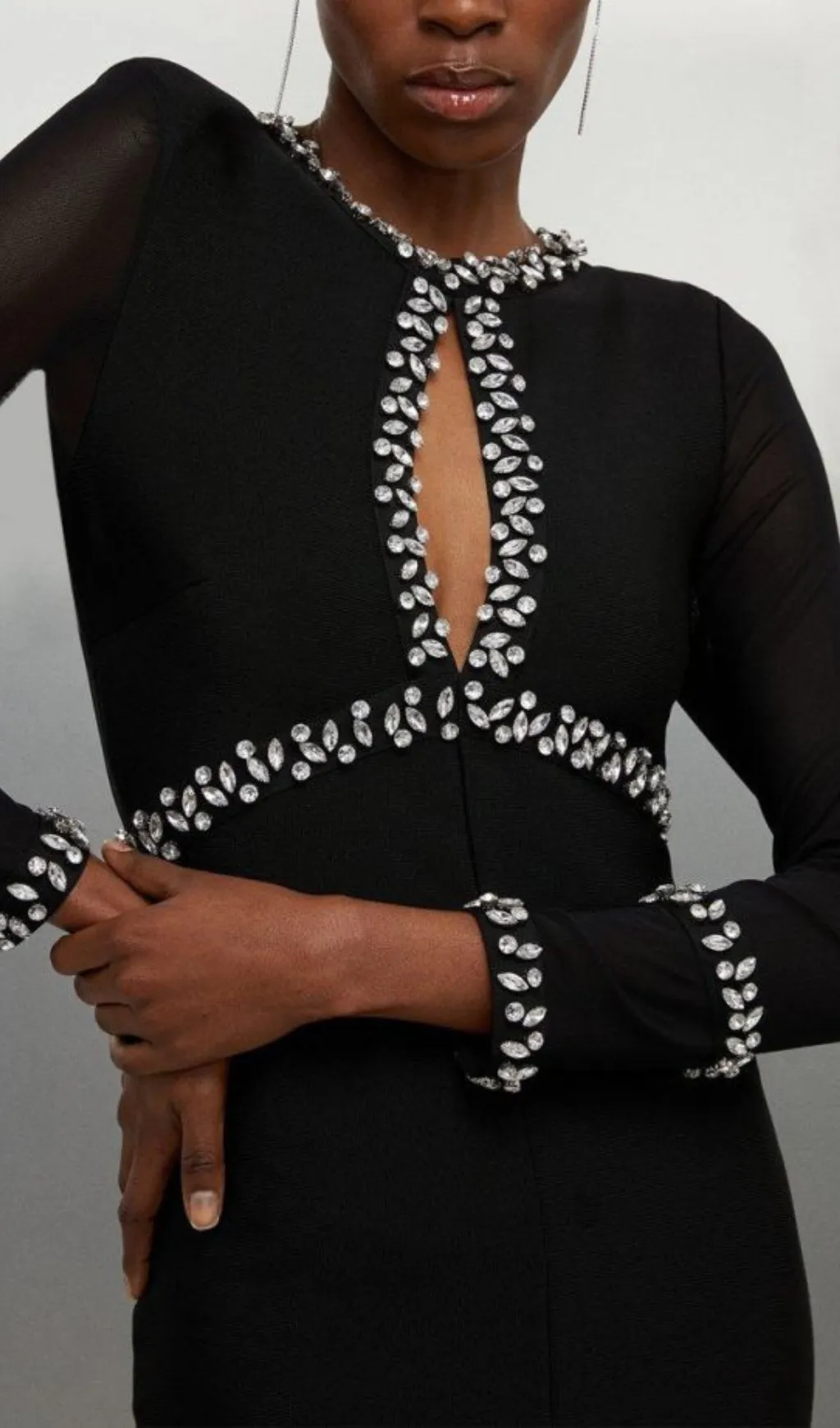 BANDAGE FIGURE FORM KNIT KEYHOLE EMBELLISHED MAXI DRESS Gloria Lanvin