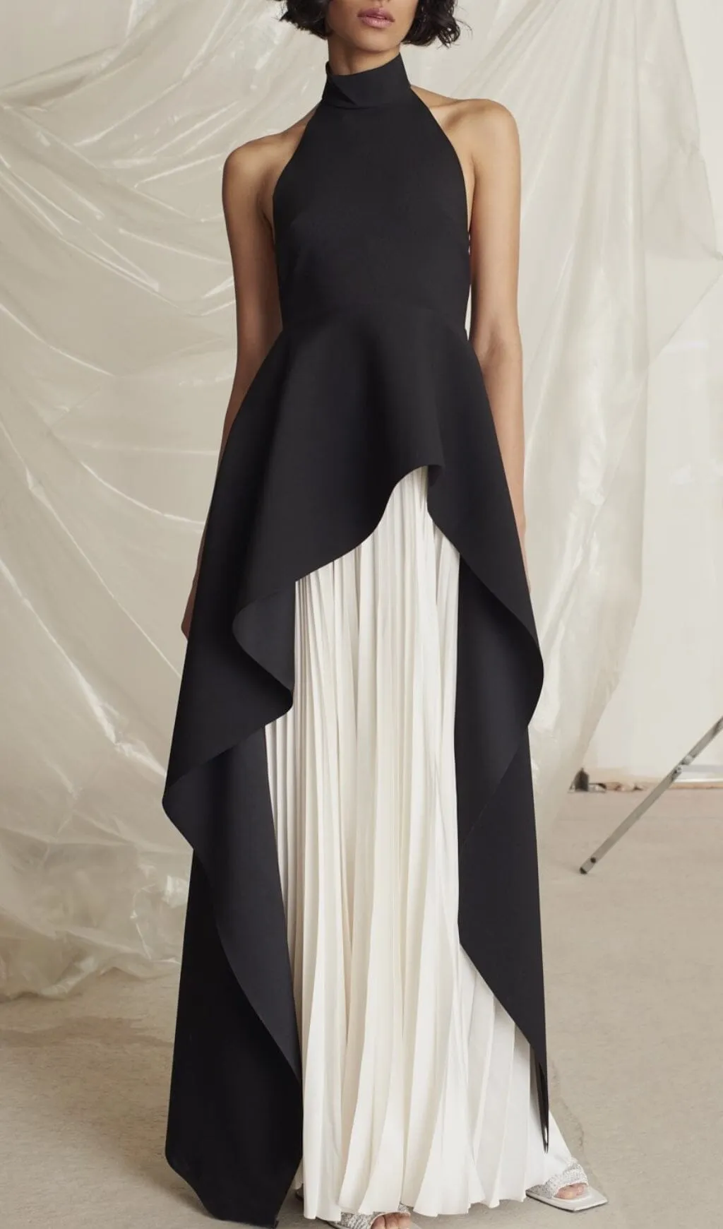 BANDAGE HIGH NECK PLEATED PEPLUM MAXI DRESS Gloria Lanvin