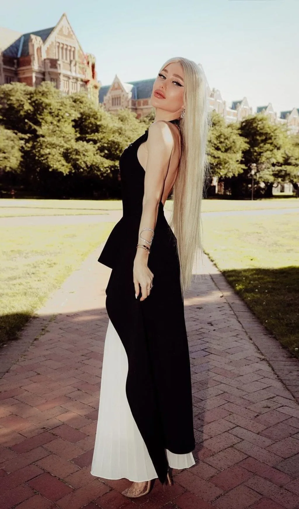 BANDAGE HIGH NECK PLEATED PEPLUM MAXI DRESS Gloria Lanvin
